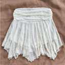 Floerns Women's High Waisted Asymmetrical Ruffle Skirts Ruched Flowy Mini Skirts (White, L)