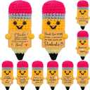 9 Pcs Handmade Teachers Appreciation Gifts Thank You Crochet Yellow Pencils for Teacher Bulk Cute Birthday Thank You Gifts with Cards for Teacher Coworkers Employee Nurse Team