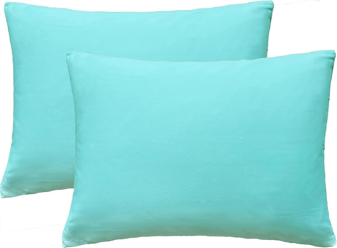 iMaylex Soft 100% Egyptian Cotton Zipper Closure Pillowcases, Cozy and Lightweight Pillow Case, Set of 2, Cyan, Queen, 20" x 30"