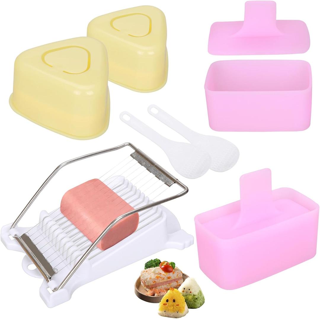 Musubi Press Mold, Upoomart Spam Musubi Mold kit, 2 Onigiri Mold Kit, 2 Triangle Rice Ball Molds, 2 Rice Paddles and Luncheon Meat Slicer, Create Authentic Hawaiian Musubi at Home Non-Stick