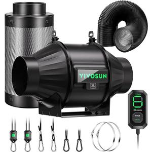 VIVOSUN S4 Air Filtration Kit, Inline Fan, Controller, Carbon Filter, Duct