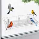 Clear Window Mounted Bird Feeder Bath with Strong Suction Cups for Outside, Transparent Glass Birdfeeder Birdbath for Cats, Kids, Elderly Viewing, 1 Pack