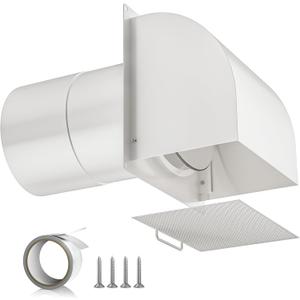 [Upgraded] Hon&Guan 6 Inch Hooded Wall Vent with Magnetic Seal Flap and Removable Mesh, Arc-Shaped 6'' Exhaust Vent Cover Cap for Kitchen Range Hood/Dryer/Bathroom Exhaust(Galvanized Steel, White)