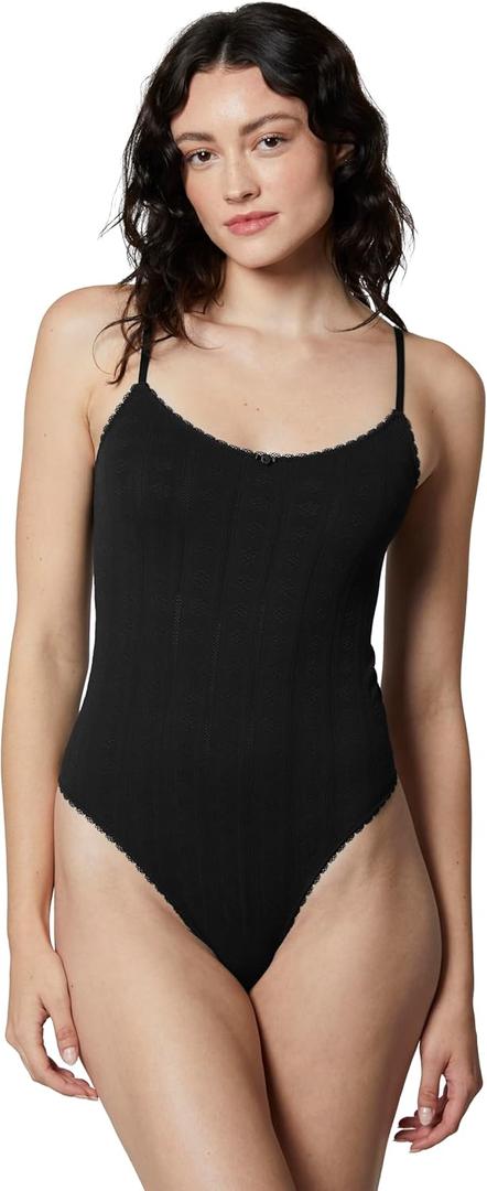 florence by mills Women's Seamless Pointelle Bodysuit (XX-Large, Black)