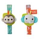 Bright Starts Rattle & Teethe Wrist Pals Toy - Monkey & Elephant, Newborn + (2 Count (Pack of 1), Orange/Blue)