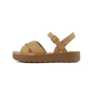 Soda CHESTER ~ Women Flat Sandals Flatform Ankle Buckle Criss Cross Band Straps Sandals Shoes, 7.5