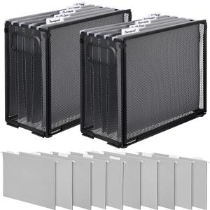 2 Pack Hanging File Holder, 10 Hanging Folders, Metal Mesh, Letter Size Folder Storage, Desktop Storage Cabinets, Office School Document(Gray,Small)