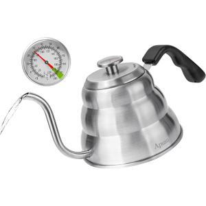 Tea Kettle with Thermometer Pot Black Stovetop Tea Kettle 28 oz 800ml Gooseneck Kettle Teapot Pour Over Coffee Kettle with Thermometer,28oz,Silver,1Pack (0.9 Quarts)
