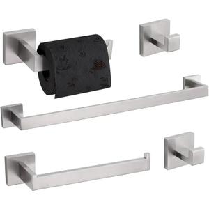 TURS 5-Piece Bathroom Hardware Set Brushed Nickel Towel Bar Set Bath Towel Holder Sets Hand Towel Holder 2 Towel Hooks, SUS 304 Stainless Steel, Q7BR-P5