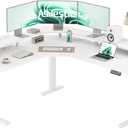 Agilestic L Shaped Standing Desk, Adjustable Height Corner Gaming Desk with Shelf, Sit Stand Up Desk, 63 x 55 Inch Home Office Computer Table, White