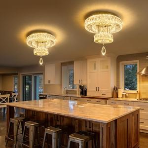 Modern Chandelier Bedroom Light Indoor LED Dimmable Lights Ceiling Chandeliers for Dining Room Kitchen Entryway Gold 20W LEDs Fixtures 1600 Lumens, W12"