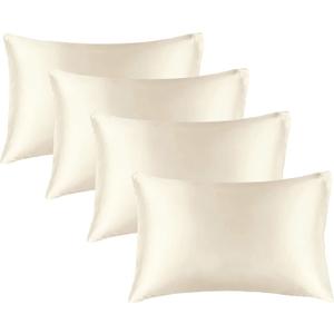 BEDELITE Satin Pillowcase for Hair and Skin, Super Soft Similar to Silk Pillow Cases 4 Pack with Envelope Closure, Cooling Pillowcases for Women Men (20"x26" Standard Size, Beige)