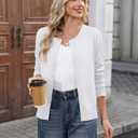 Bettysays Women's Lightweight Button Down Cardigan Casual Long Sleeve Crew Neck Soft Knit Cardigans Sweater (White, XXL)