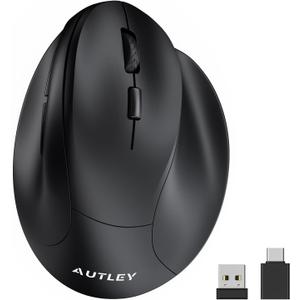 AUTLEY Ergonomic Mouse for Large Hands, Rechargeable Vertical Mouse, 2.4GHz Wireless Computer Mouse for Windows/macOS - 6 Buttons, Low Power Warning, 800/1200/1600 DPI, Black