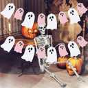 2 x 2 Pack Pink and White Halloween Ghost Garland Banner, Ghost Halloween Party Banner Decorations Indoor for Haunted Mansion Mantle Home Decor