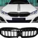 G20 Grill Gloss Black Front Kidney Grille for BMW 2019-2022 3 Series G20 316i 318i 320i 328i 330i 335i 340i (Gloss Black-Double Slats)