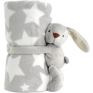 CREVENT 30"X40" Cozy Soft Warm Fleece Baby Blanket for Girls Boys, Newborn Essentials for Infant, Baby Shower Receiving Gift - Star Grey 75X100cm + Hugging Bunny