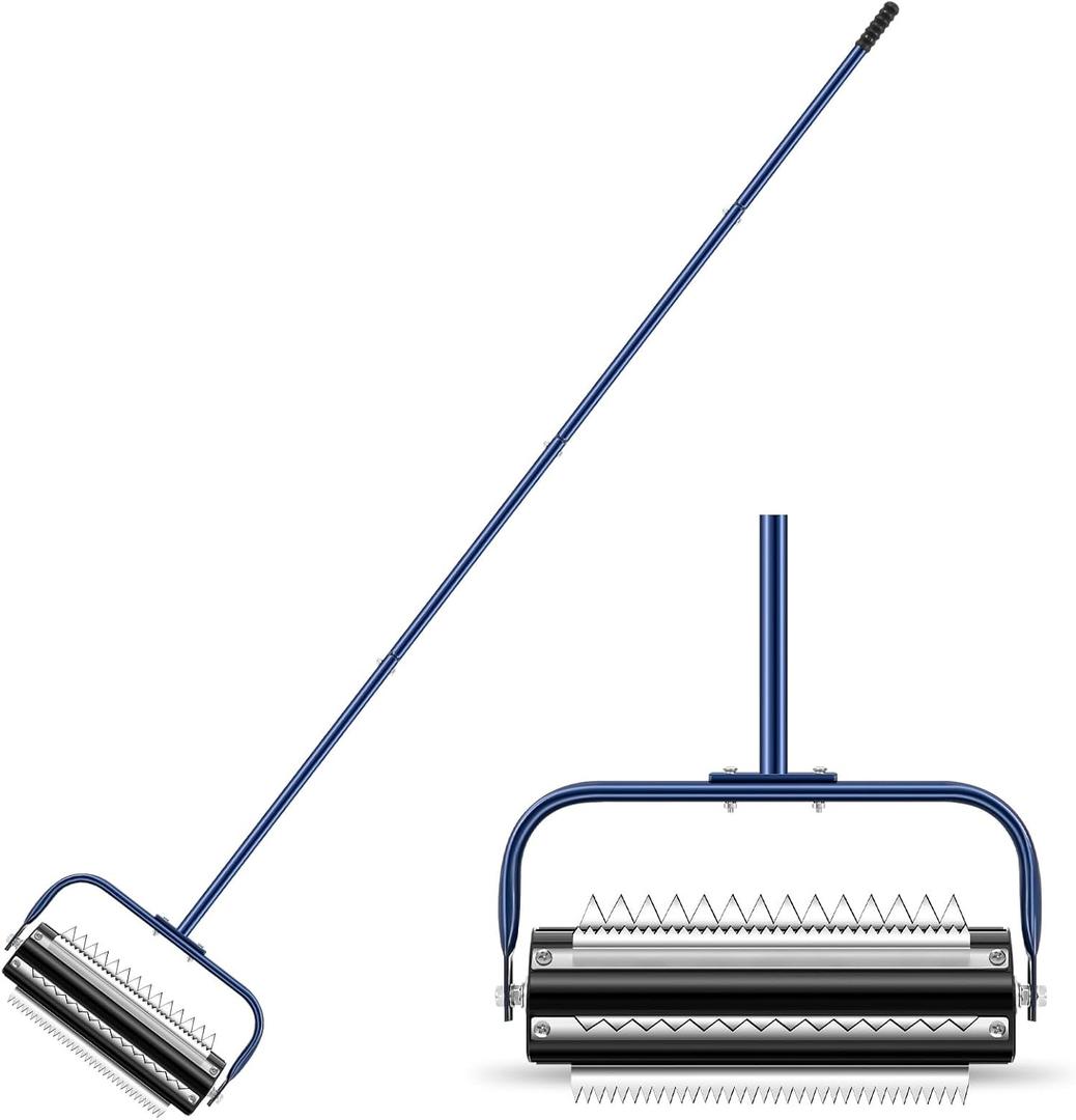 Teenyyou 14 ft Roller Pond Rake Stainless Steel Lake Weed Removal Tool, Rid Weeds Roots and Muck Buildup, with 6 Pre Installed Stainless Steel Blades and 4 Aluminum Handles, Easy to Assemble, Blue (EXP 02/03/27)
