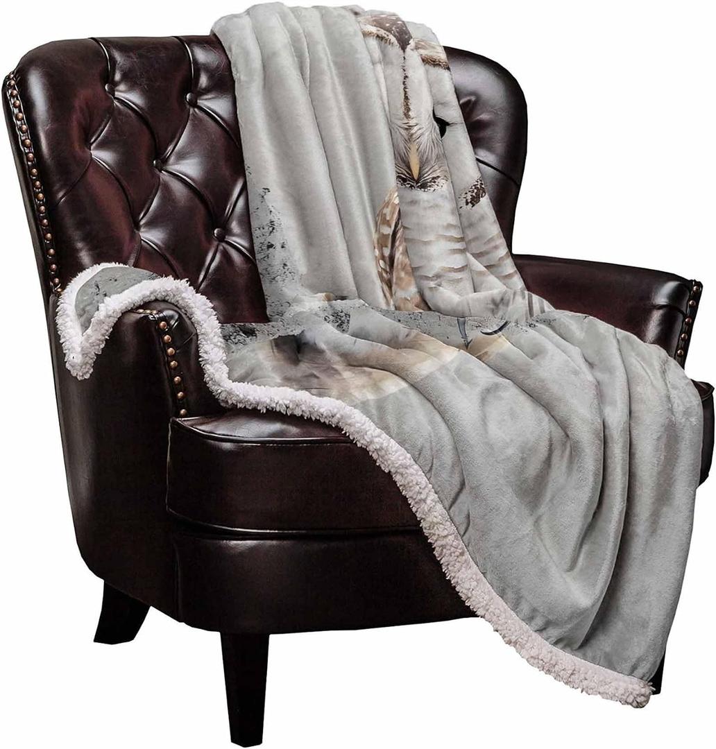Owl Sherpa Fleece Blanket, Super Thick and Warm Cozy Luxury Blanket 50"x60",Cute White Owl Perch On Tree Branch Bed Blanket, Fuzzy Thick Reversible Fluffy Plush Microfiber Throw Blanket for Couch