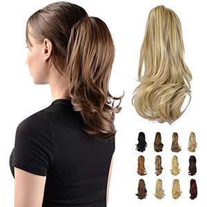 SOFEIYAN 13" Ponytail Extension Long Curly Ponytail Clip in Claw Hair Extension Natural Looking Synthetic Hairpiece for Women, Light Ash Brown & Bleach Blonde