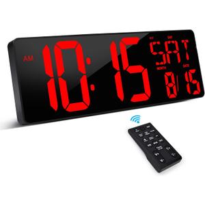 XREXS Large Digital Wall Clock with Remote Control, 16.5 Inch LED Large Display Count Up & Down Timer, Adjustable Brightness Alarm Clock with Day/Date/Temperature for Home, Gym, Office and Classroom