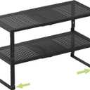 Heavy-Duty Adjustable Metal Shelf Organizer - Expandable & Stackable Pantry Storage Rack for Kitchen, Bathroom, RV, Cabinets(2 Packs/Black, Medium)