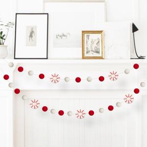 Christmas Felt Ball Garlands, Christmas Colorful Pom Pom Garlands for Winter Holiday Decorations Christmas Tree Decor Xmas Holiday Party Birthday Banner (Red White Mint)