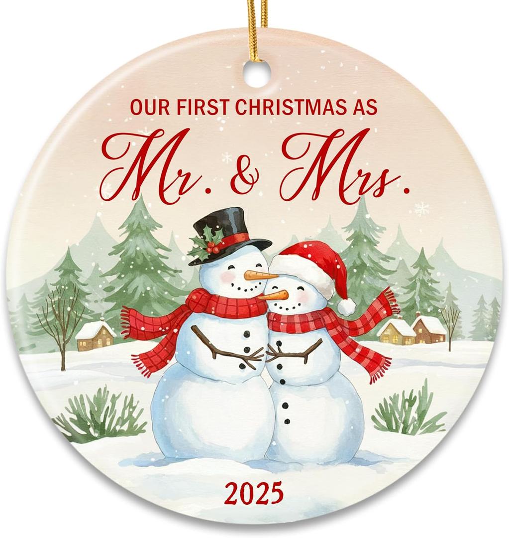 3 x ZAGKOO First Christmas Married Ornament 2025 - Mr and Mrs Gifts, Wedding Gifts for Couples, Wedding Gift for Newly Wed, Just Married, Bride, Bridal Gift Ideas - 1st Snowman Ornament Decoration