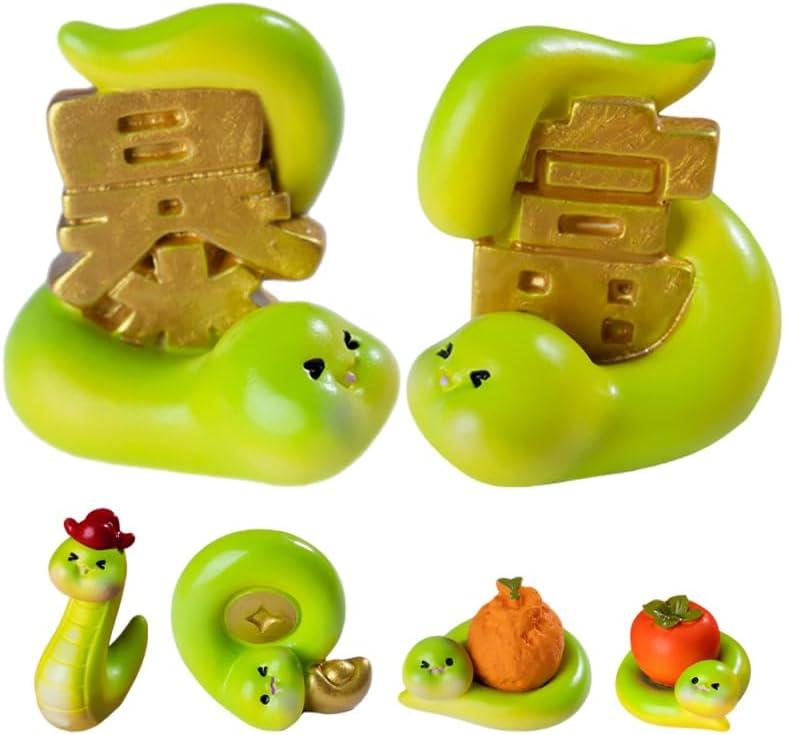 6pcs Miniature Snake Resin Figurines,2025 Chinese New Year Mini Cute Snake Zodiac Figurines Fortune Feng Shui Ornaments Animal Statue Home or Office Decoration for Luck Wealth Assorted Colors, 1.57 In