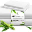 LuxClub King Size Sheets Set, 100% Rayon Derived from Bamboo Cooling Sheets, Breathable & Soft Deep Pocket Up to 16", Hotel Luxury Silky Sheets King Size, White