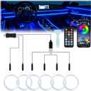 LivTee Smart Car LED Interior Lights with USB Port, LED Strip Fiber Optic Lights, Wireless App and Remote Control, Sync to Music, Car Accessories Gifts for Women and Men, 6 in 1