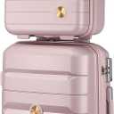 Somago 20" Carry On Luggage and 14" Mini Cosmetic Cases Travel Set Lightweight Polypropylene Suitcase with TSA Lock YKK Zipper Hardside Luggage with Spinner Wheels (2 Piece Set, Nude Pink)