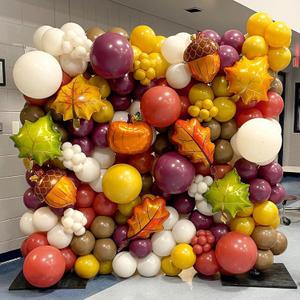 Fall Balloon Arch Garland Kit, 157pcs Retro Yellow Heliotrope Ivory White Brown Balloons with Acorn Maple Pumpkin Foil Balloons for Autumn Little Pumpkin Baby Shower Thanksgiving Hello Fall Decor