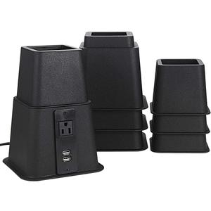 Butizone Bed Risers with Power Outlet and USB Ports, Adjustable Heavy Duty Furniture Riser Lifts in Heights of 3, 5 or 8 Inches for Sofa and Table, Supports up to 1,500 lbs Set of 4, Black