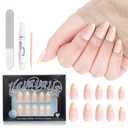 2 x French Tip Press On Nails Almond, Reusable Fake Nails for Women Manicure Set - Party, Daily Wear, 12 Sizes - 24 Pcs with Glue & Jelly Gel, Pearl with Natural Beige Tip