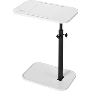 DAVIDOK C-Shaped Sofa End Table, Adjustable Height Couch Side Table with Device Slot, White Color with Black Metal Stand, Couch Table for Living Room, Bedroom White