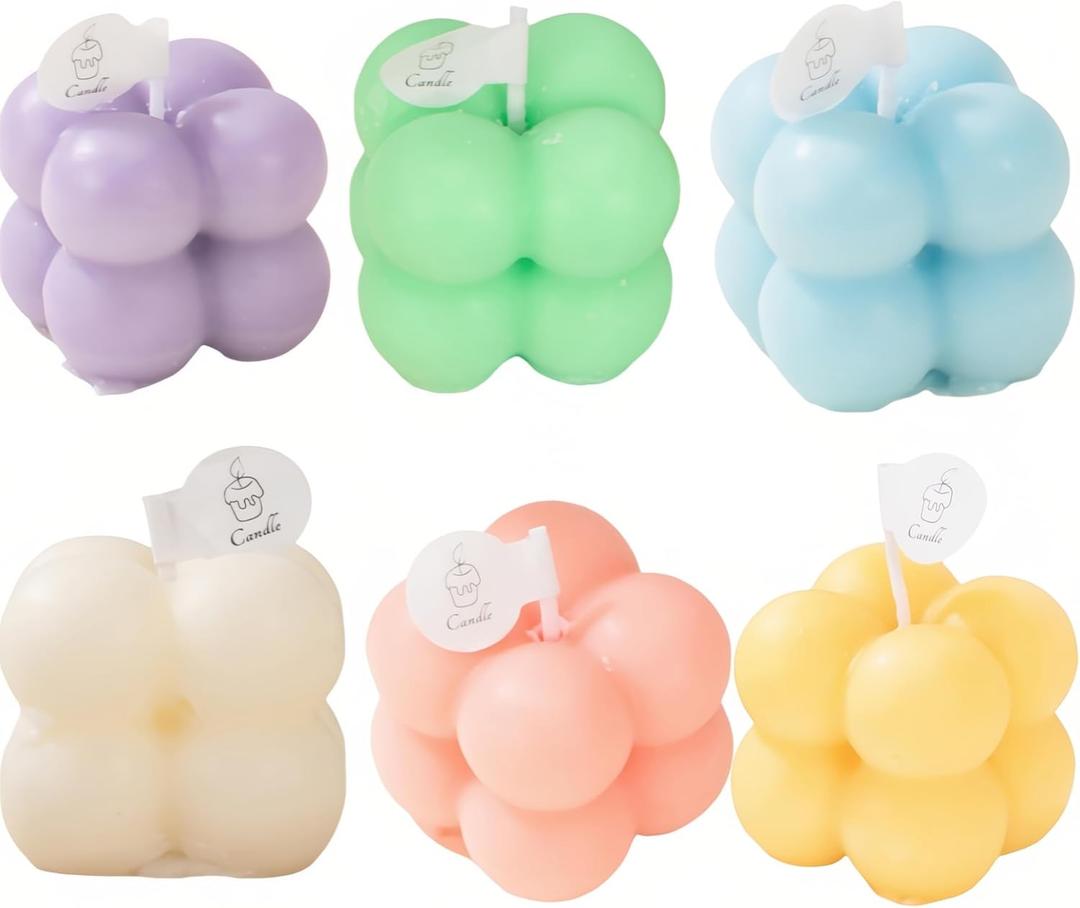 6-in-1 Mini Soy Wax Candles Gift Set  Eco-Friendly Aromatherapy, Lavender/Peach/Sea Salt Scents, Bubble Shaped Decorative CandlestickPremium Scented Candles for Relaxation/Meditation for Home