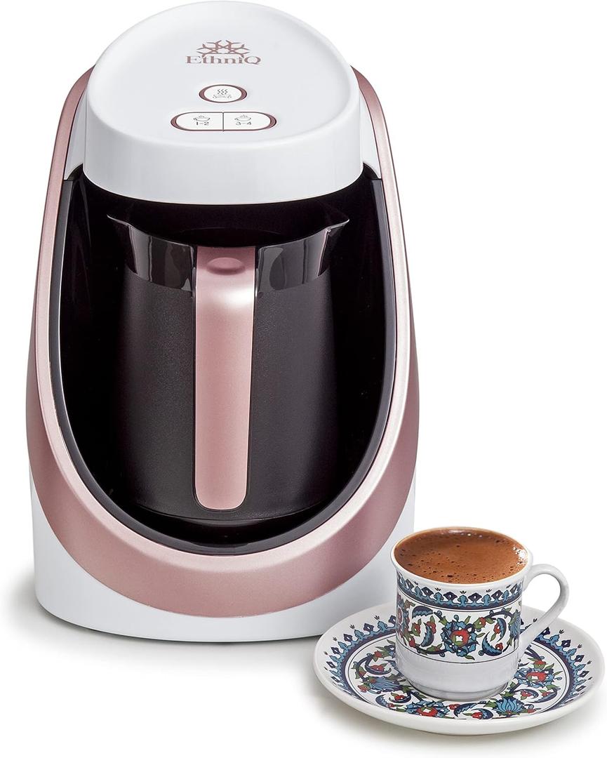 ETHNIQ Turkish Coffee Maker - 100% BPA Free, 120V, 1 to 4 Cup Brewing Capacity with Cook Sense Technology for Delicious Cup of Turkish & Greek Coffee, Turkish Coffee Pot (White)
