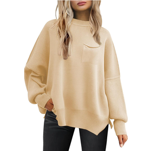 Women's Oversized Sweaters 2025 Crewneck Long Sleeve Batwing Pullover Tops (S, Apricot Cream)
