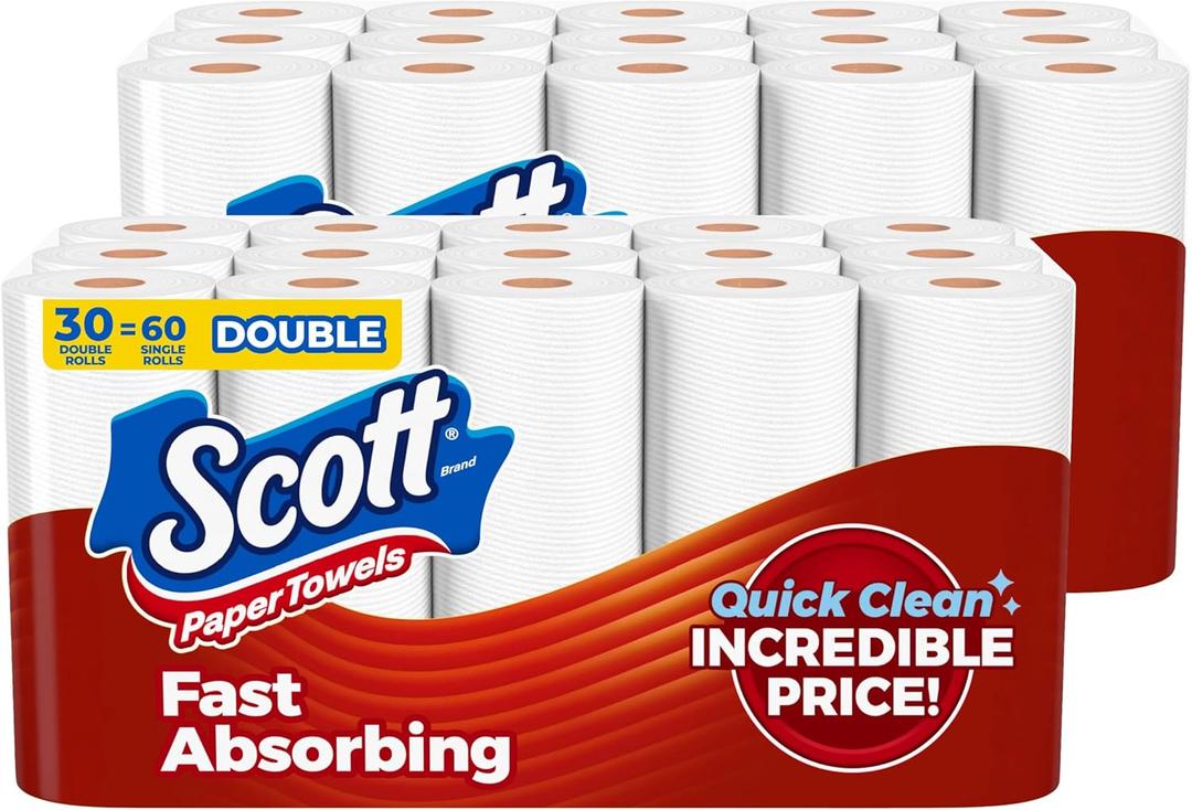 Scott Paper Towels, Choose-A-Sheet, 30 Double Rolls = 60 Regular Rolls (108 Sheets Per Roll) (White)