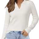 Arach&Cloz Womens Wool Blend Collared Polo Pullover Spring Sweaters Business Casual Outfits 2026 (Small, Off-white)
