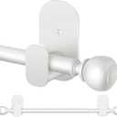 Curtain Rods No Drilling 32 to 58 in, USFOOK 5/8 Inch No Drill Curtain Rods for Windows with 3M Adhesive Brackets, Renter Friendly Drapery Pole with White Round Finials