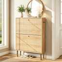 Nicetree Shoe Storage Cabinet for Entryway - Flip Shoe Cabinet with Tiered Fluted Design - Slim Shoe Storage Rack with Gold Legs - Narrow Shoe Cabinet Hidden Shoe Organizer for Small Spaces, 30 x 9.5 x 36.7 inches