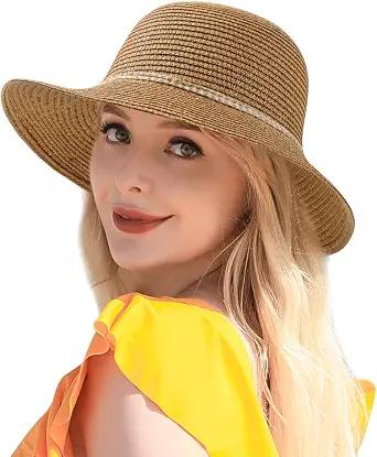 Beach Sun Hats for Women, Straw Hat for Women, Womens Sun Hat UPF 50+ UV Protection, Summer Hats Packable Foldable