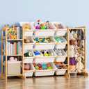 Toy Storage Organizer with Bookshelf and Stuffed Animal Storage - Kids Playroom Organization with Shelves and 12 Toy Bins - Toddler Living Room Toy Box for Lego - Nursery Bedroom Decor Essentials (White)
