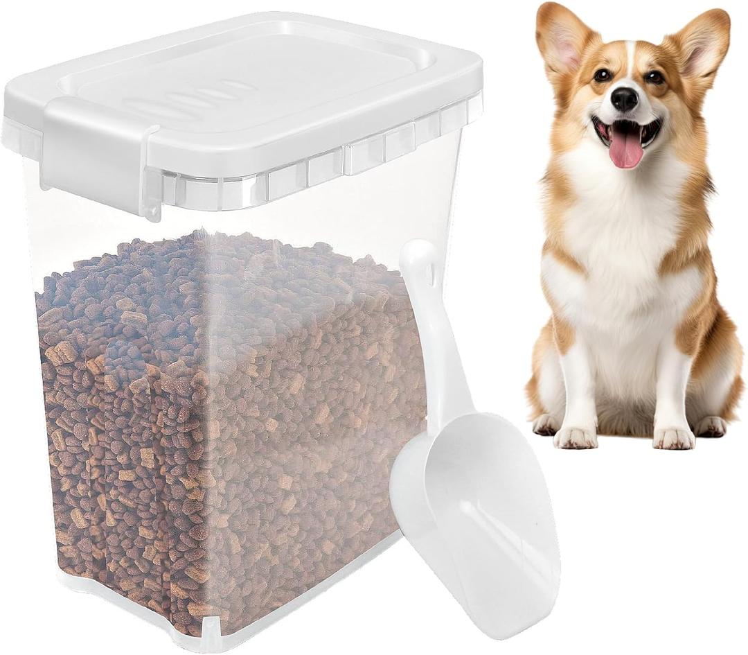 5 - 8 Lbs Dog Food Storage Container with Scoop - Airtight Cat Food Container - Buckle-Lock Pet Food Container for Dog, Cat, Bird Seed, Chicken, Dog Treat - Dry Food Container for Rice, Cereal, Flour