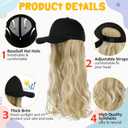 Baseball Hat Wig,Hat with Hair attached 24'' Adjustable Black Cap with Long Wavy Synthetic Hair Extensions for Women Girls(Ash Blonde Mix Bleach Blonde)