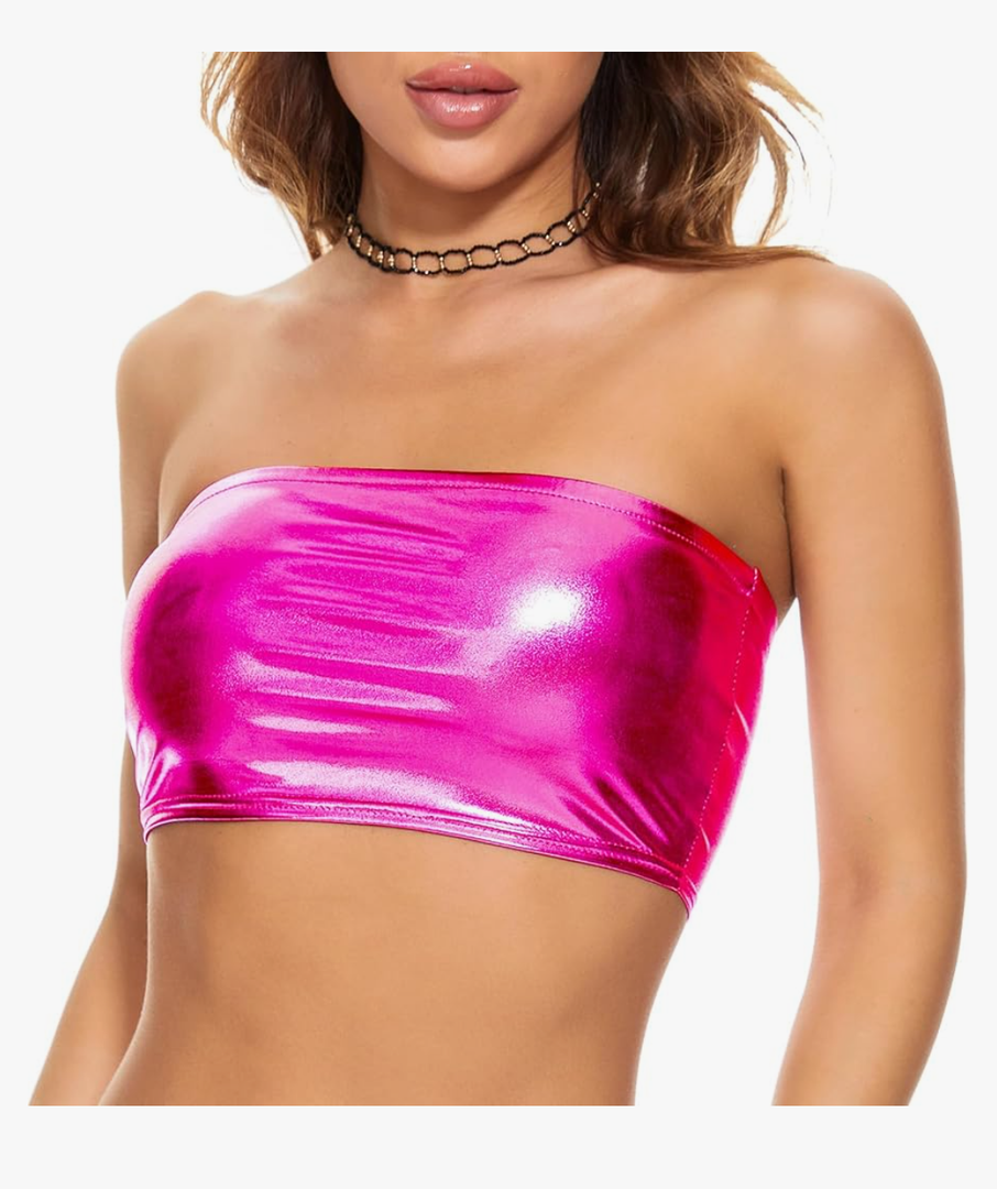 Women's Metallic Crop Top Shiny Strapless Tube Bra for Dancing, Raves, Festivals, Costumes S