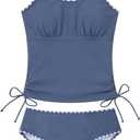 Funnycokid Teen Girls Swimsuit Padded Bathing Suit 2 Piece Tankini Contrast Trim Ruched Design Swimwear 9-16Y (15-16 Years, Navy Blue)