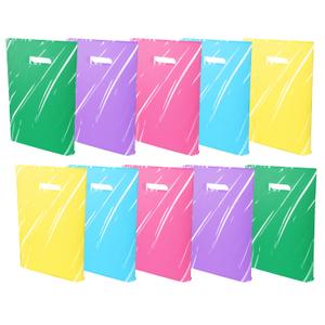 Linelglobal Plastic Shopping Bag for Small Business 11.8" Merchandise Bag Die Cut with Handle Store Retail - Colorful